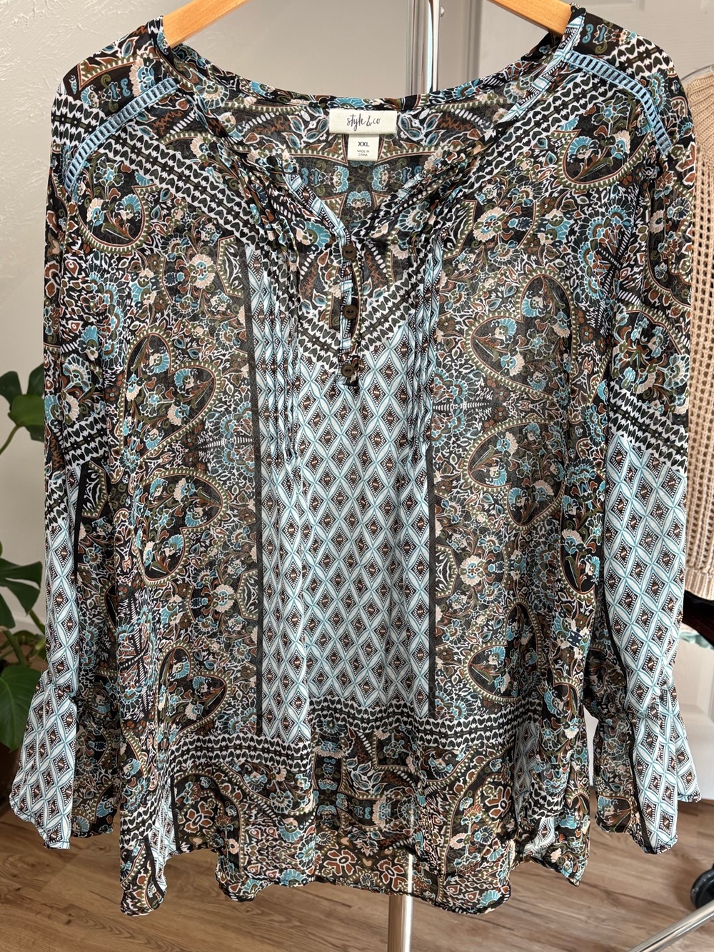 Lightweight, semi-sheer flowy bohemian tunic, XXL